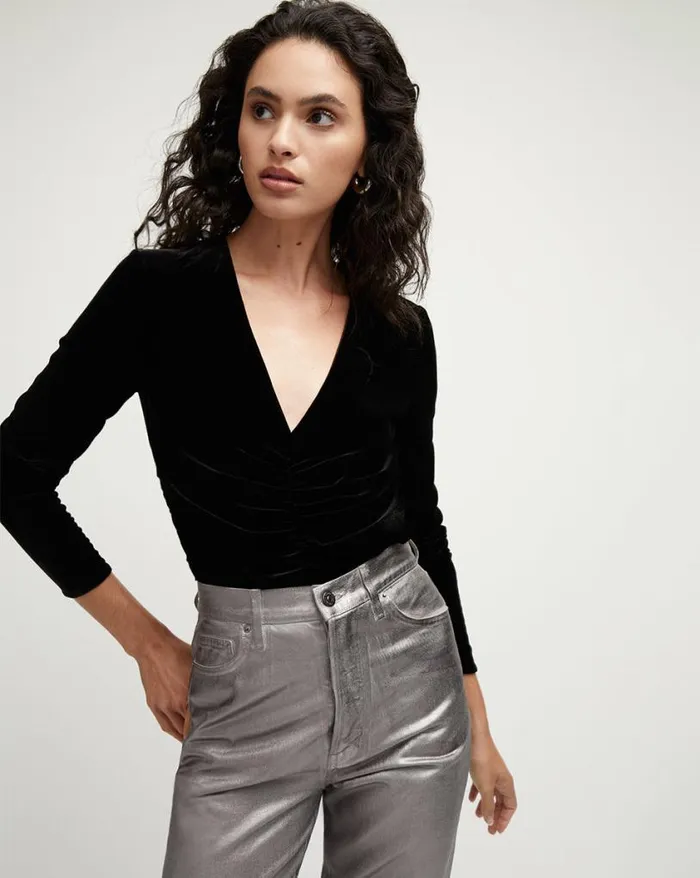 Tops and Tees Shop Veronica Beard Pelona StretchVelvet Top Black