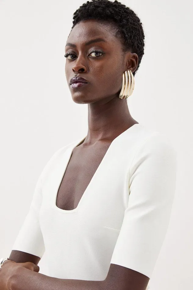 Tops Women Karen Millen Bandage Figure Form Knit Bodysuit Ivory