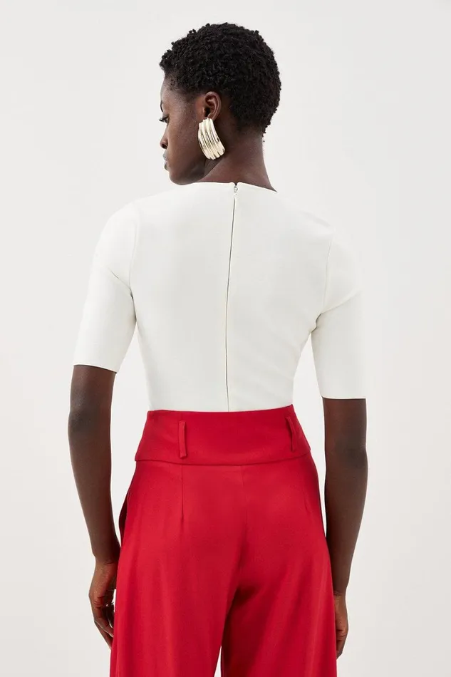 Tops Women Karen Millen Bandage Figure Form Knit Bodysuit Ivory