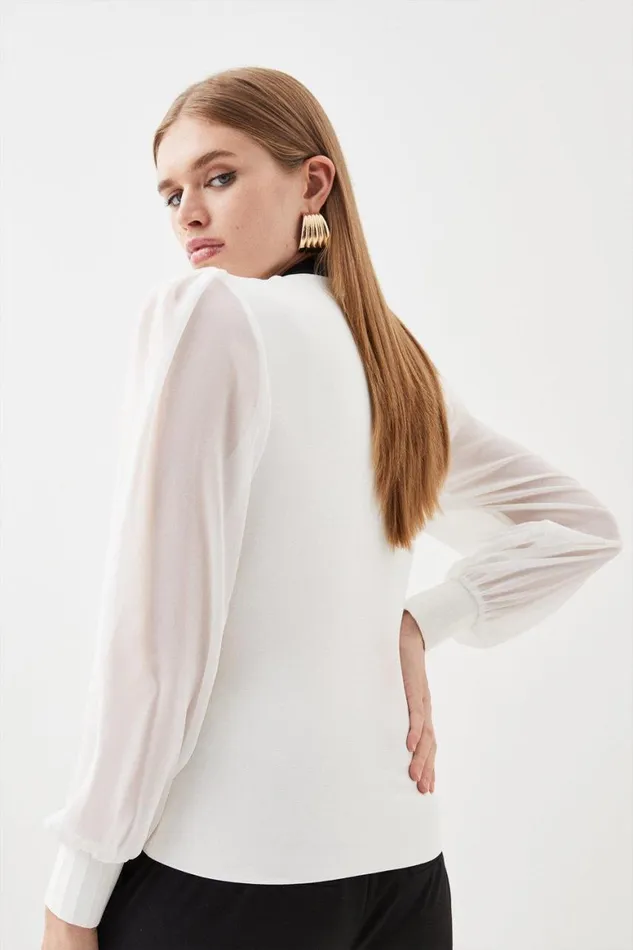 Tops Women Karen Millen Chiffon Sleeve Zip Through Bandage Knit Top Mono