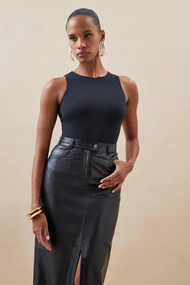Tops Women Karen Millen Contour Jersey Halterneck Bodysuit Black