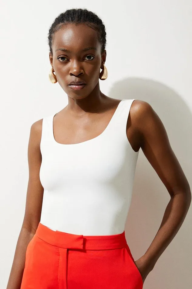 Tops Women Karen Millen Contour Jersey Square Neck Top Ivory