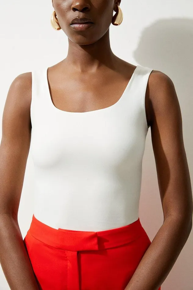 Tops Women Karen Millen Contour Jersey Square Neck Top Ivory