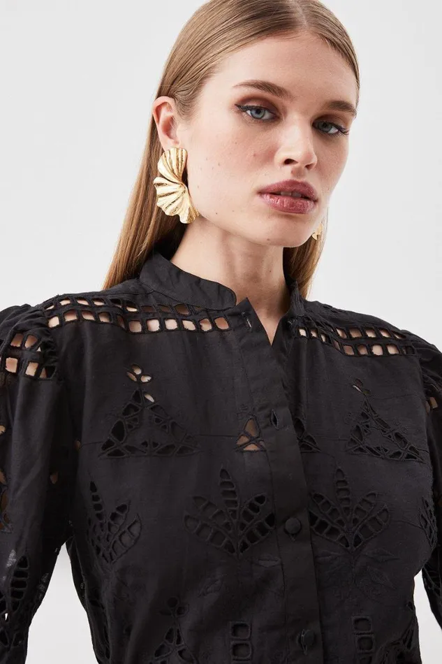 Tops Women Karen Millen Cotton Broderie Woven Top Black