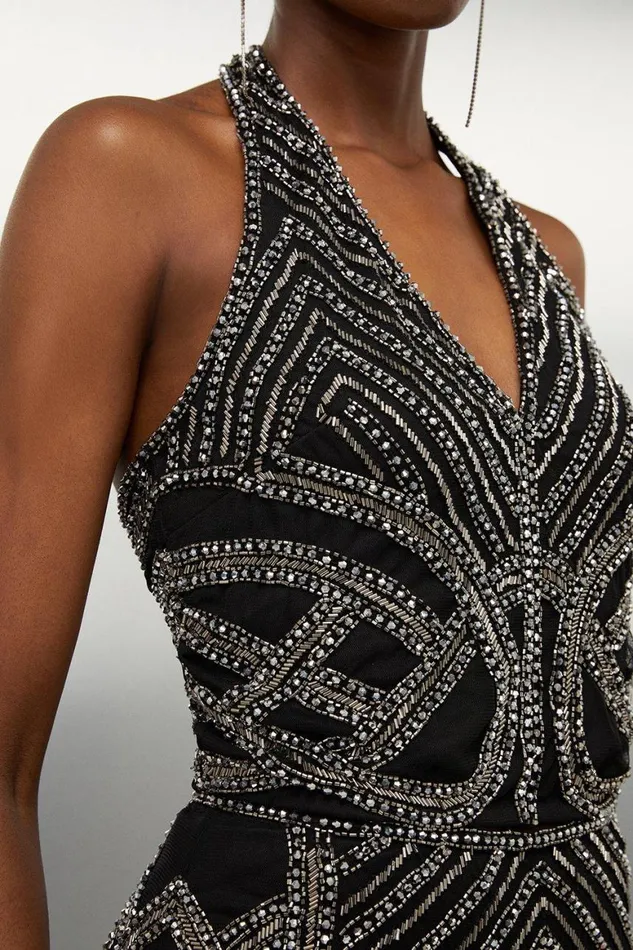 Tops Women Karen Millen Embellished Beaded Woven Top Gun Metal