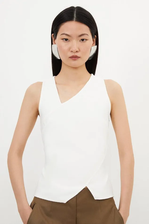 Tops Women Karen Millen Figure Form Bandage Asymmetric Knit Top Cream