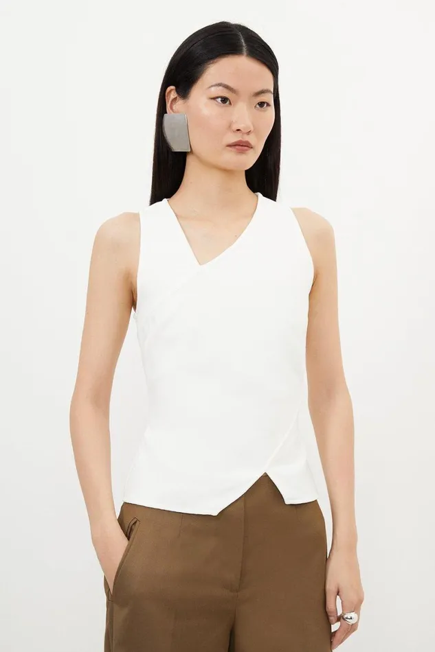 Tops Women Karen Millen Figure Form Bandage Asymmetric Knit Top Cream