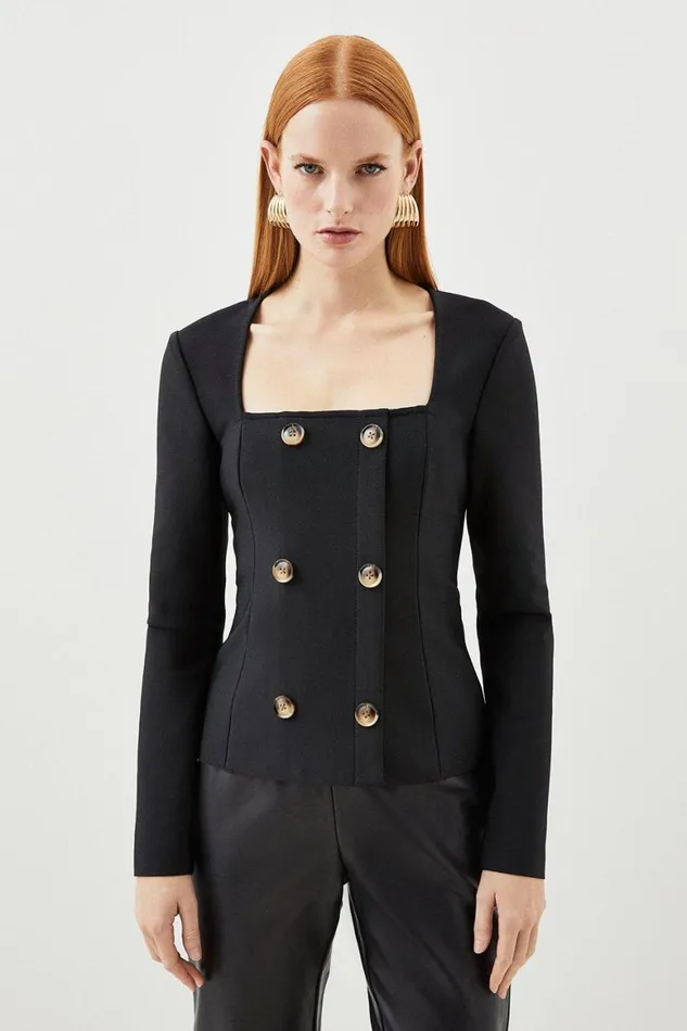 Tops Women Karen Millen Figure Form Bandage Button Front Knit Top Black