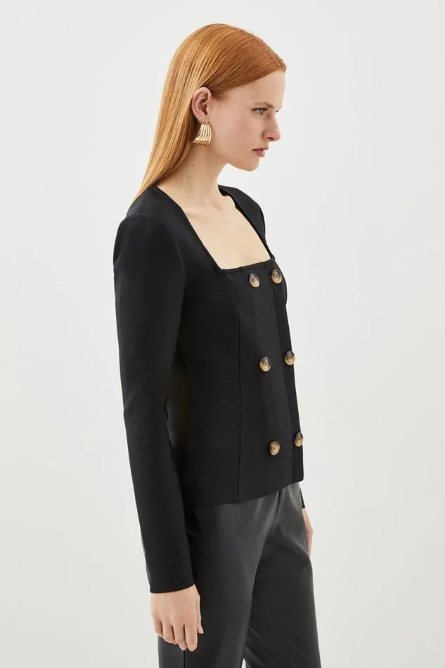 Tops Women Karen Millen Figure Form Bandage Button Front Knit Top Black