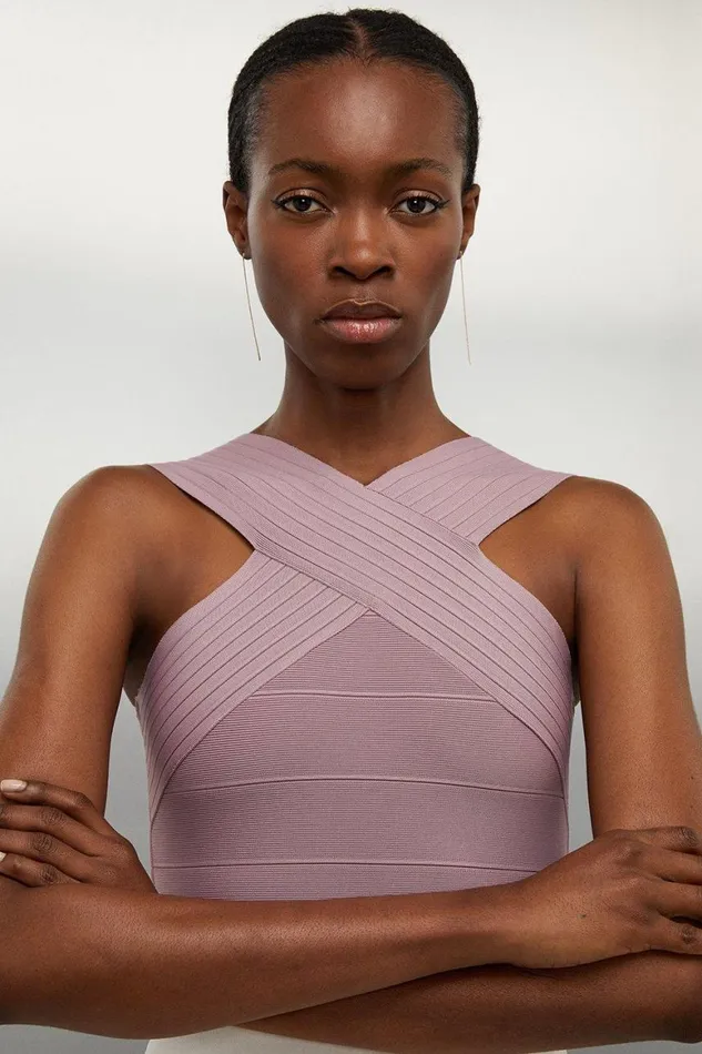 Tops Women Karen Millen Figure Form Bandage Cross Front Knit Top Mauve