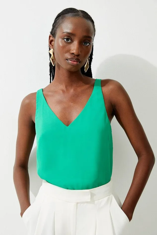 Tops Women Karen Millen Georgette Woven Cami Top Green