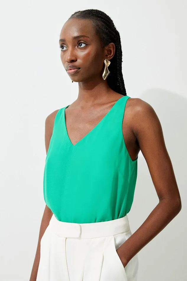 Tops Women Karen Millen Georgette Woven Cami Top Green
