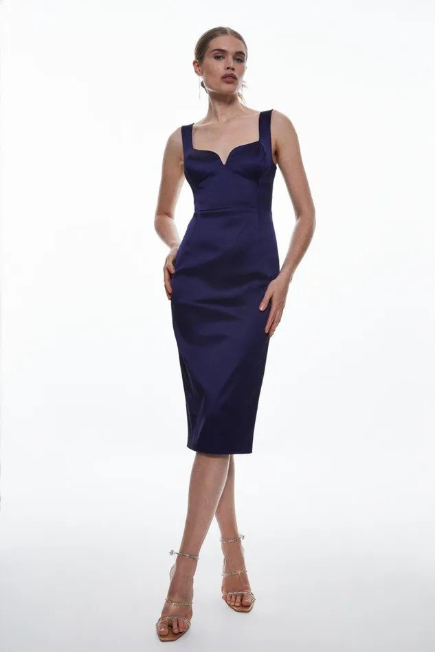 Tops Women Karen Millen Italian Structured Satin Corset Back Detail Midi Pencil Dress Navy Tops Women Karen Millen Italian Structured Satin Corset Back Detail Midi Pencil Dress Navy
