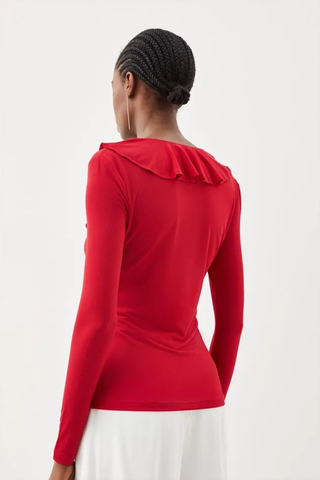 Tops Women Karen Millen Jersey Crepe Ruffle Top Scarlet