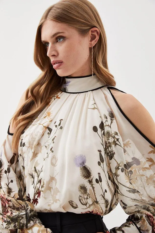 Tops Women Karen Millen Lydia Millen Viscose Floral Border Print Woven Blouse