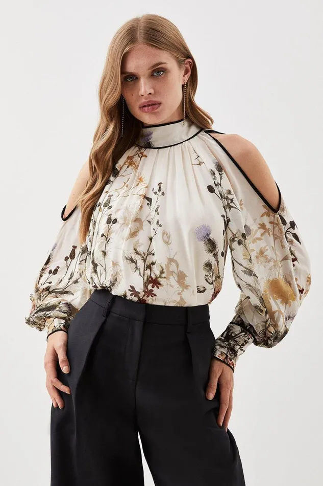 Tops Women Karen Millen Lydia Millen Viscose Floral Border Print Woven Blouse