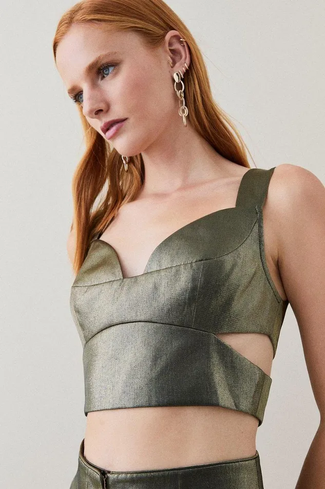 Tops Women Karen Millen Metallic Corset Crop Top Gold