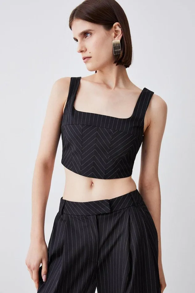 Tops Women Karen Millen Pinstripe Bralet Top Black