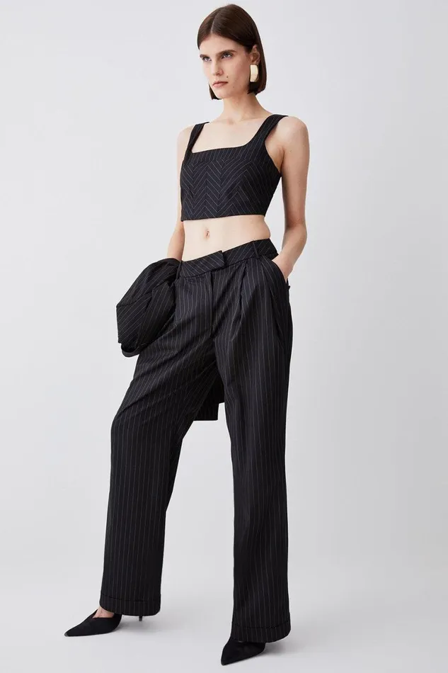 Tops Women Karen Millen Pinstripe Bralet Top Black