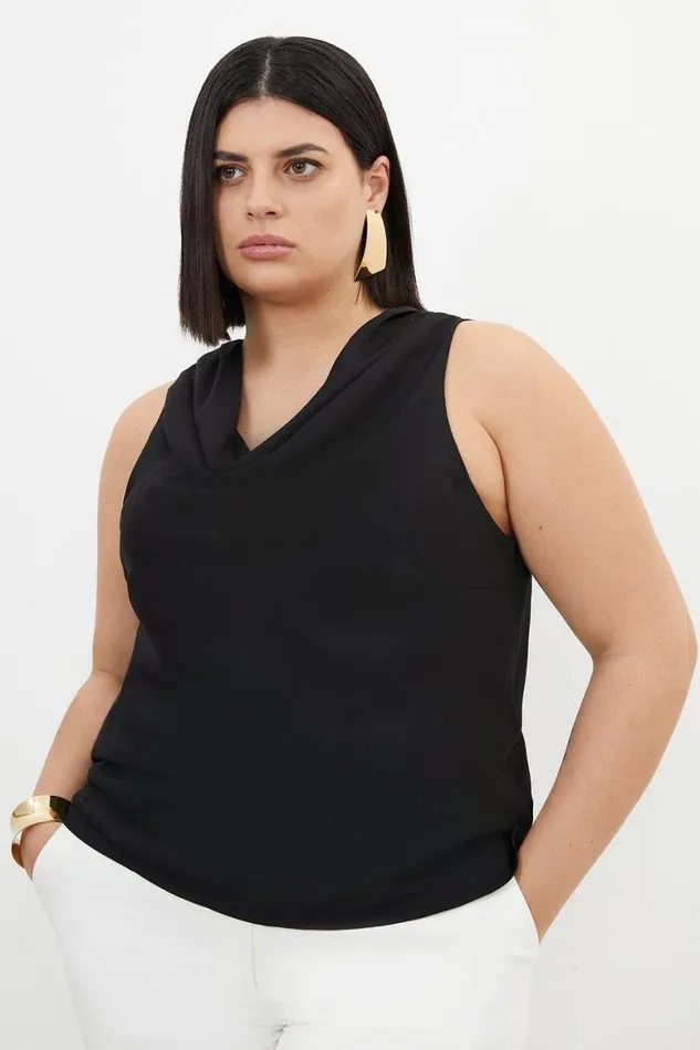 Tops Women Karen Millen Plus Size Georgette Cowl Neck Woven Blouse Black