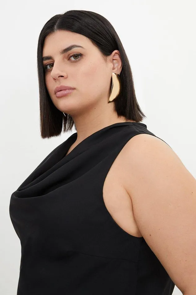 Tops Women Karen Millen Plus Size Georgette Cowl Neck Woven Blouse Black