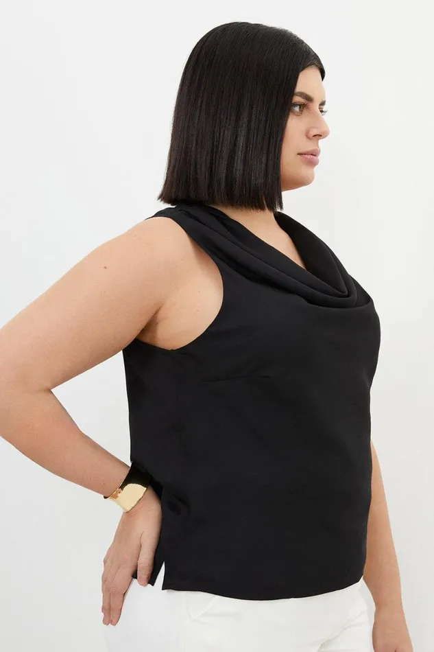 Tops Women Karen Millen Plus Size Georgette Cowl Neck Woven Blouse Black