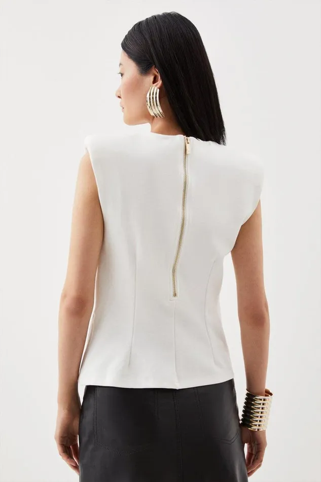Tops Women Karen Millen Ponte Ruched Round Neck Top Ivory