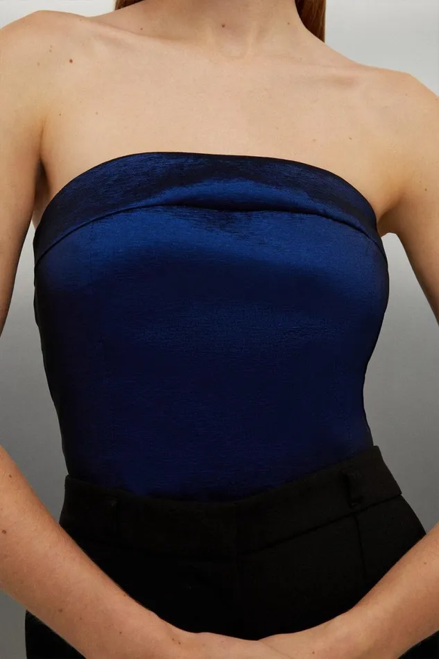 Tops Women Karen Millen Tailored Metallic Taffeta Bandeau Top Blue