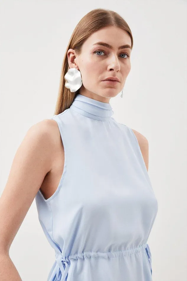 Tops Women Karen Millen Tall Georgette Woven Tie Neck Blouse Pale Blue