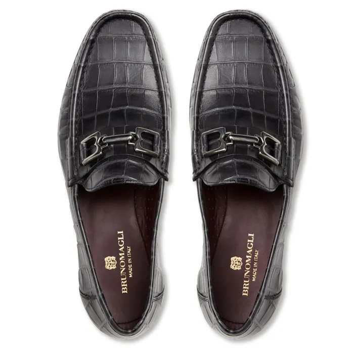 Trieste Classic Moccasin Black Croc Men Bruno Magli Casual Shoes