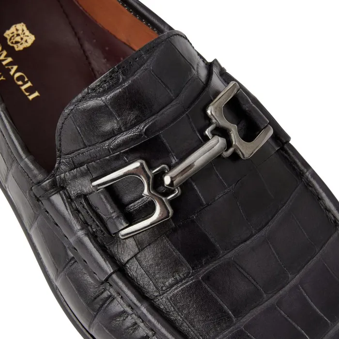 Trieste Classic Moccasin Black Croc Men Bruno Magli Casual Shoes