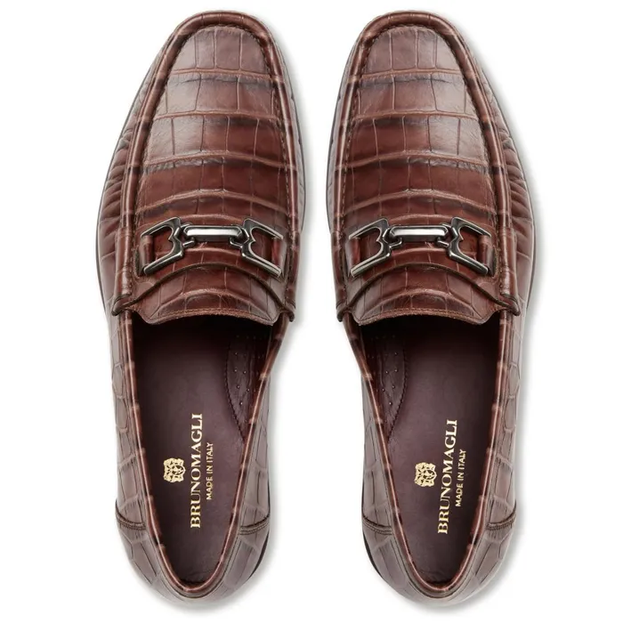 Trieste Classic Moccasin Brown Croc Men Bruno Magli Dress Shoes