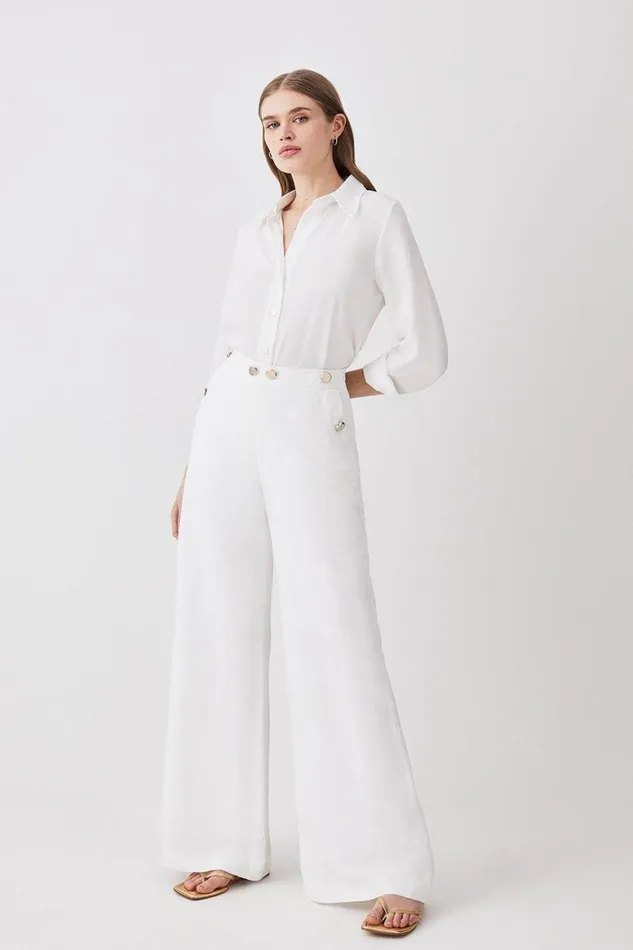 Trousers Women Karen Millen Linen Nautical Button Detail Wide Leg Trousers Ivory Trousers Women Karen Millen Linen Nautical Button Detail Wide Leg Trousers Ivory