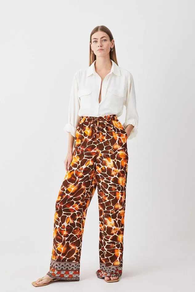 Trousers Women Karen Millen Mixed Animal Woven Wide Leg Trouser Animal