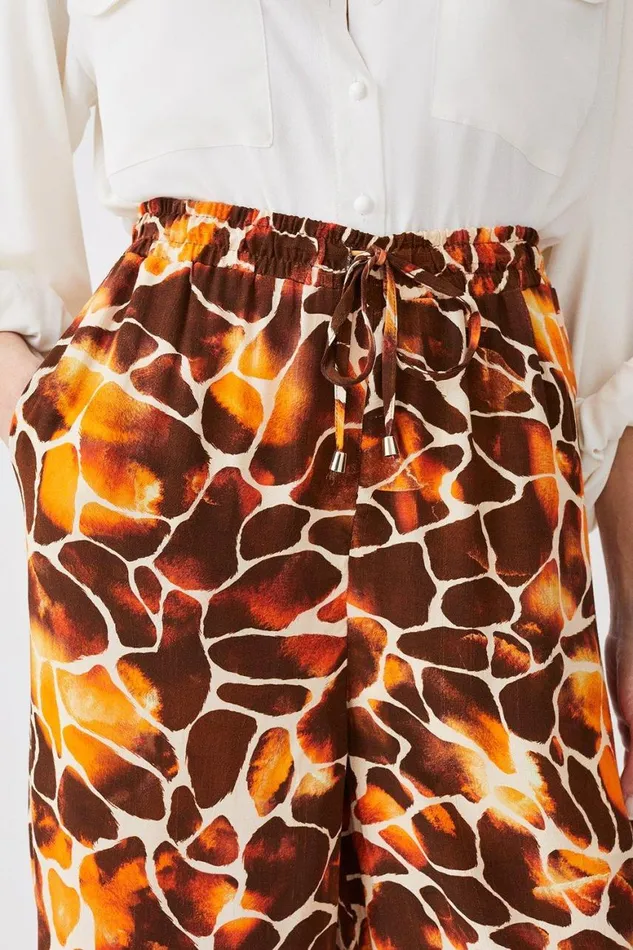 Trousers Women Karen Millen Mixed Animal Woven Wide Leg Trouser Animal