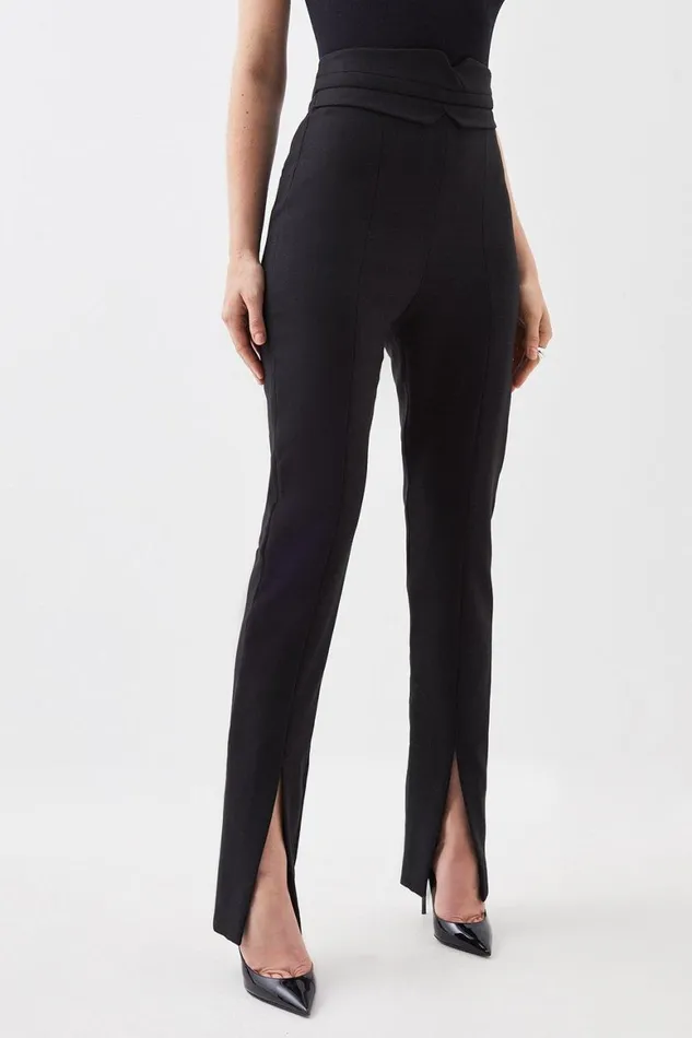 Trousers Women Karen Millen Petite Compact Stretch Tailored High Rise Split Hem Trouser Black