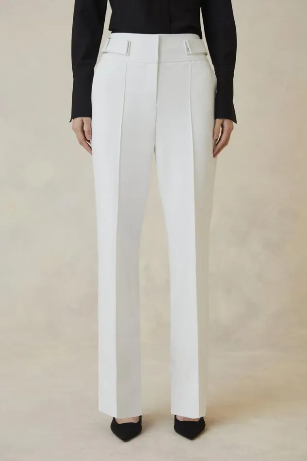 Trousers Women Karen Millen Petite The Founder Compact Stretch Slim Leg Trouser Ivory