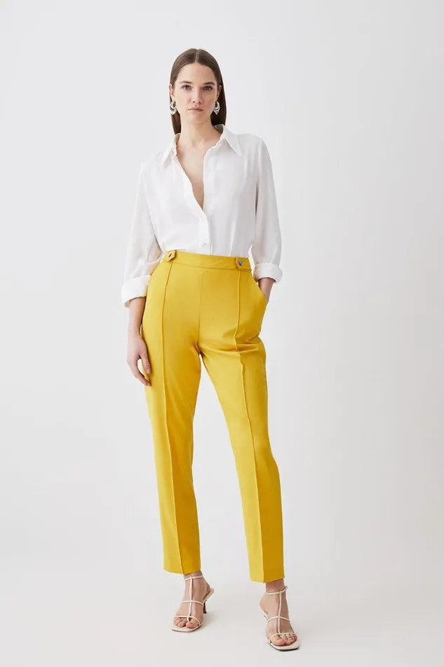 Trousers Women Karen Millen Polished Seam Detail Slim Leg Trouser Ochre