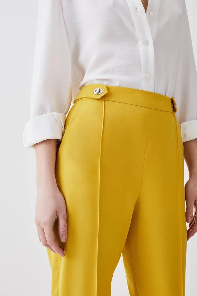 Trousers Women Karen Millen Polished Seam Detail Slim Leg Trouser Ochre