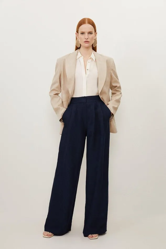 Trousers Women Karen Millen Premium Tailored Linen Pleated Wide Leg Trouser Navy Trousers Women Karen Millen Premium Tailored Linen Pleated Wide Leg Trouser Navy