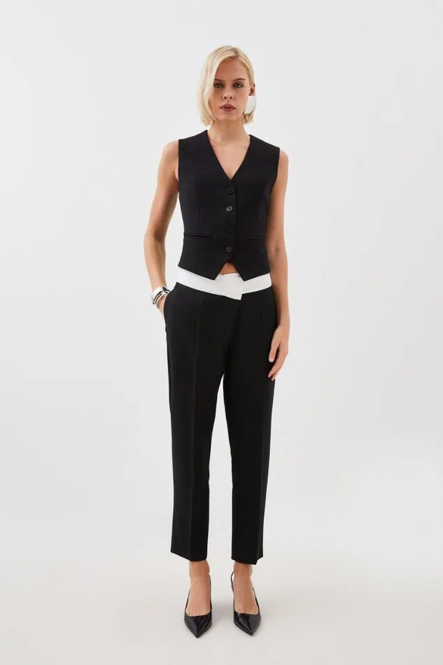Trousers Women Karen Millen Tailored Compact Stretch Asymmetric Waistband Detail Trousers Black Trousers Women Karen Millen Tailored Compact Stretch Asymmetric Waistband Detail Trousers Black