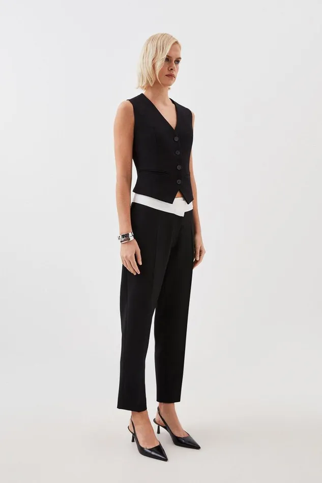 Trousers Women Karen Millen Tailored Compact Stretch Asymmetric Waistband Detail Trousers Black