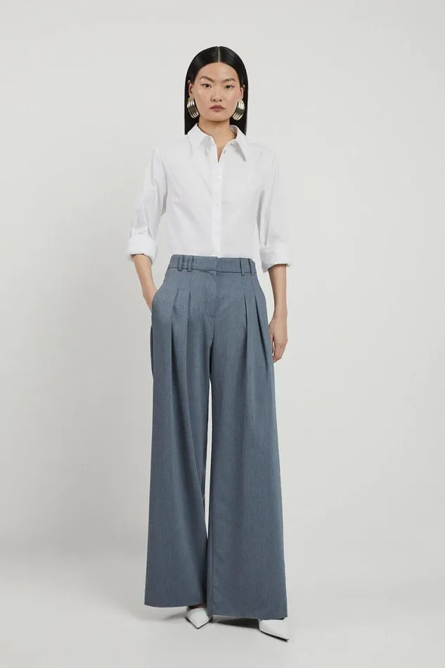 Trousers Women Karen Millen Tailored Pleated Wide Leg Trousers Navy