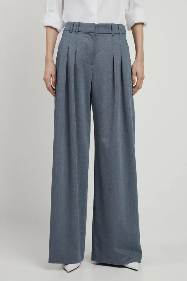 Trousers Women Karen Millen Tailored Pleated Wide Leg Trousers Navy
