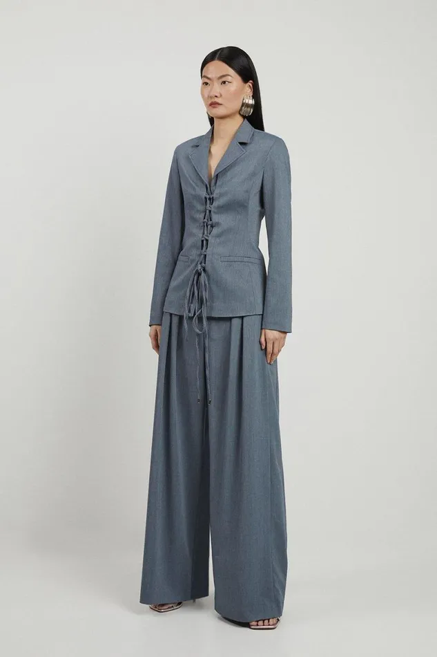 Trousers Women Karen Millen Tailored Pleated Wide Leg Trousers Navy