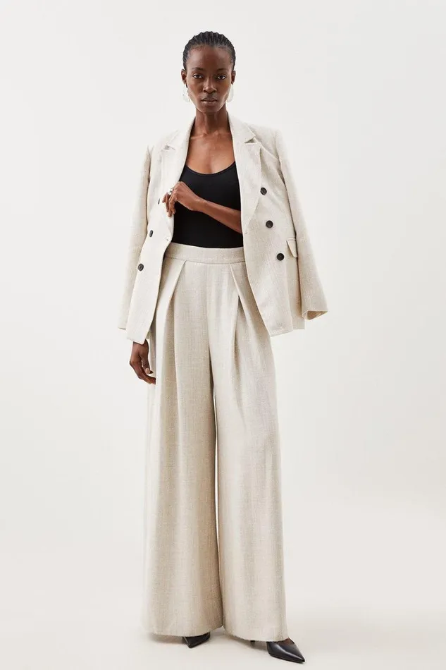 Trousers Women Karen Millen Tailored Wide Leg Trousers Natural