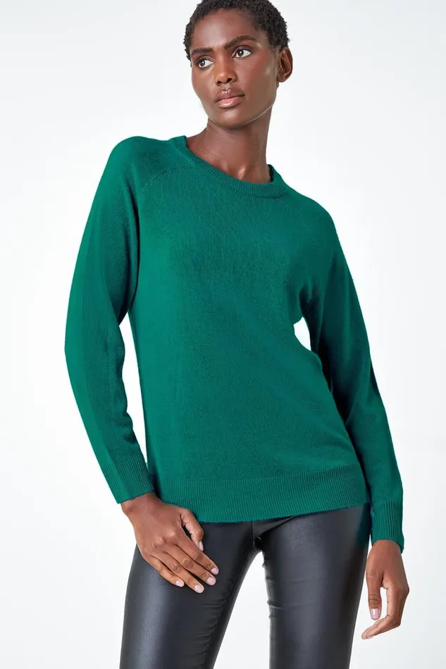 Turquoise Plain Soft Crew Neck Jumper Women Roman Knitwear