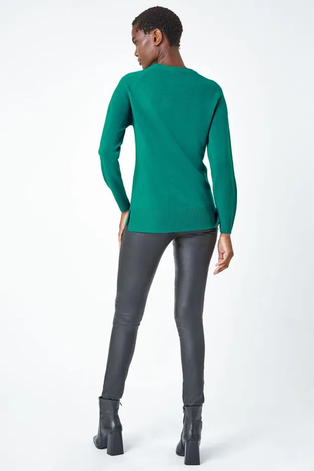 Turquoise Plain Soft Crew Neck Jumper Women Roman Knitwear
