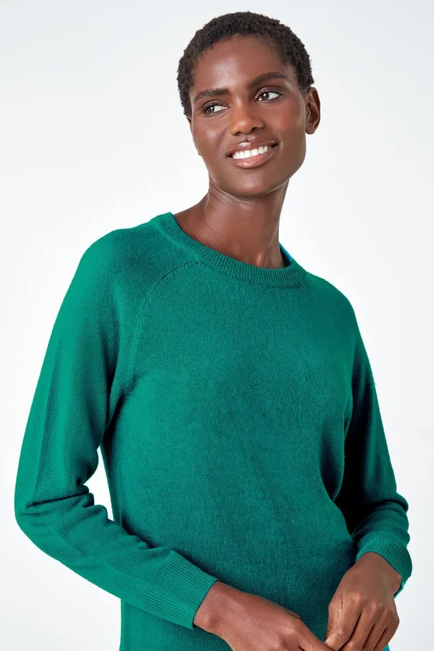 Turquoise Plain Soft Crew Neck Jumper Women Roman Knitwear