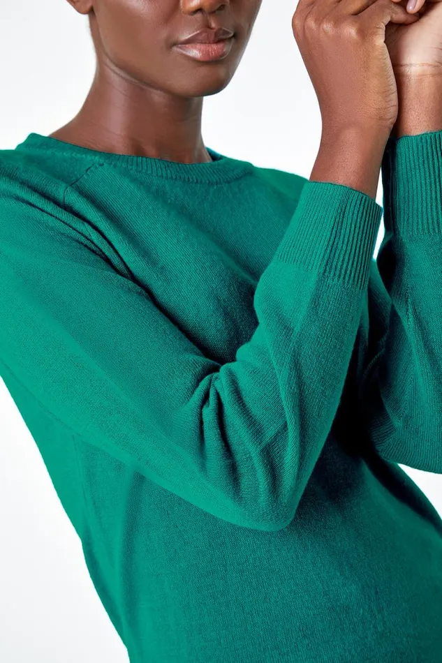 Turquoise Plain Soft Crew Neck Jumper Women Roman Knitwear
